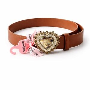 Juicy Couture Heart Bling Gold Buckle Belt Brown Faux Leather L/XL